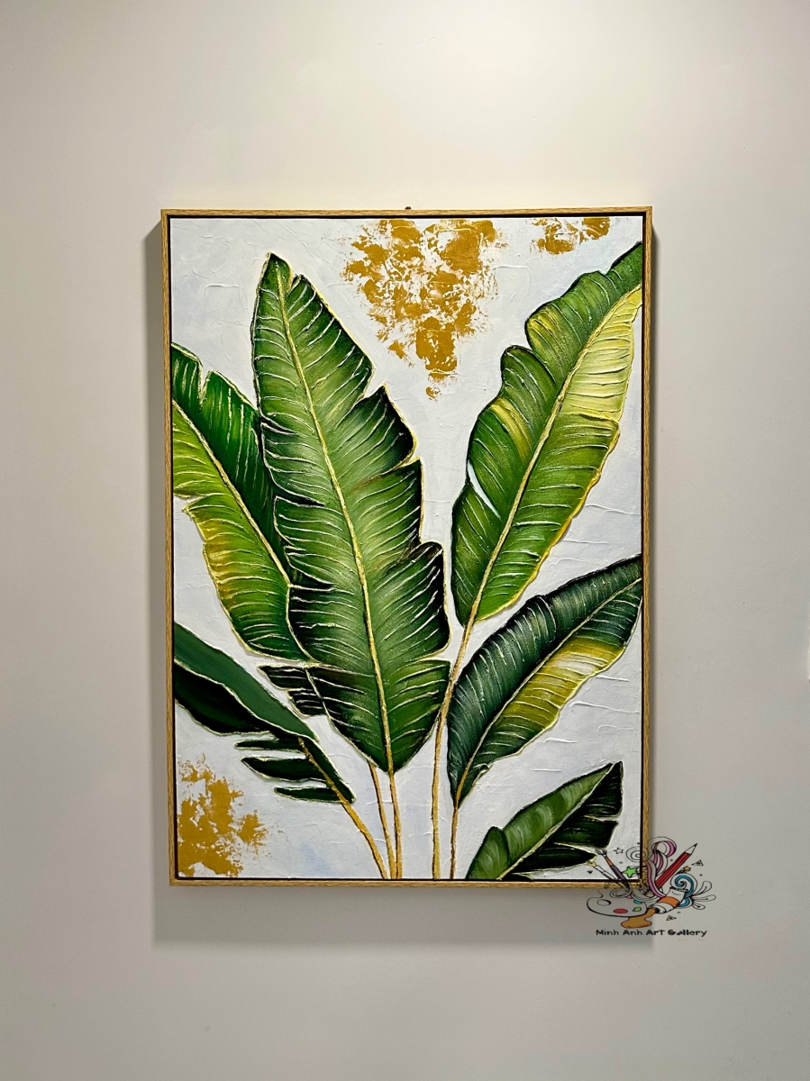 Tranh trừu tượng về chiếc lá xanh