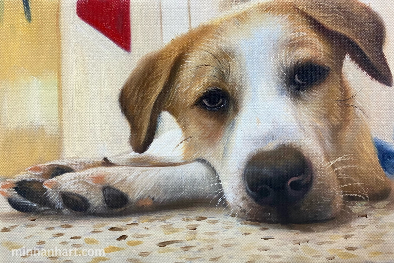 Close-Up Dog Portrait in Oil – Capturing Stillness, Soul, and Sentiment