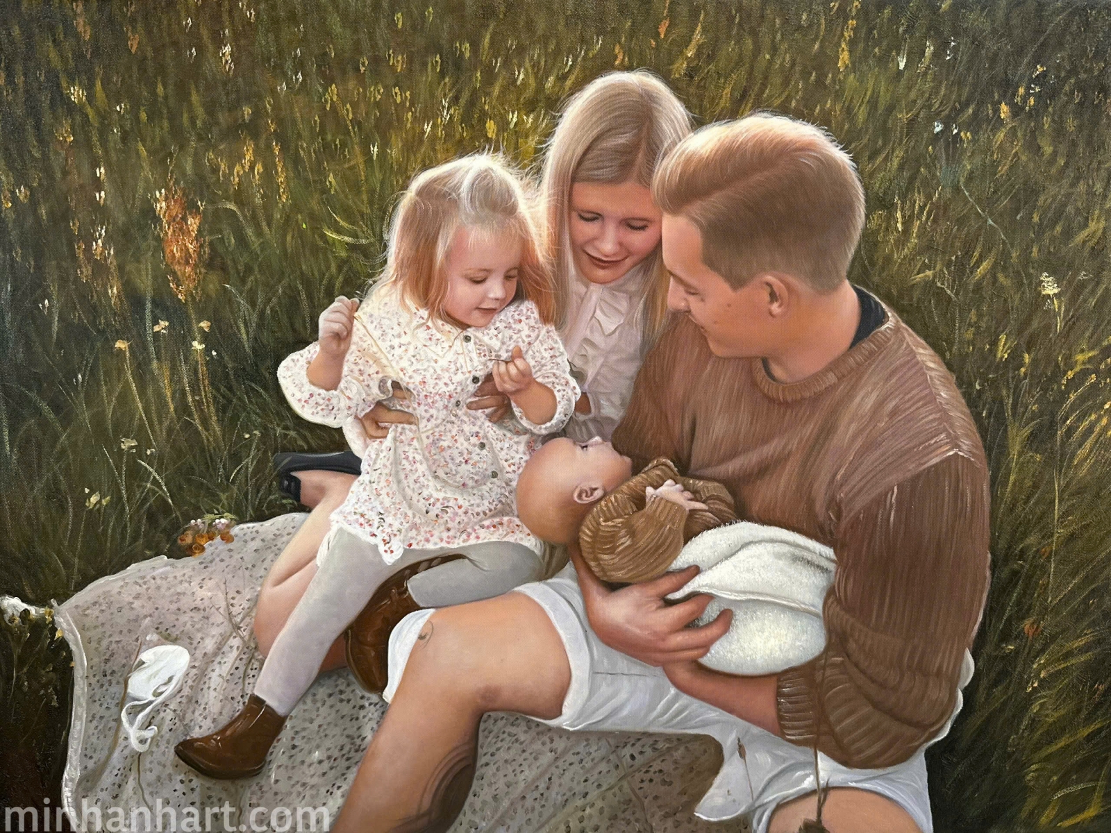 Peaceful Family Picnic Portrait – Love Captured in Every Brushstroke