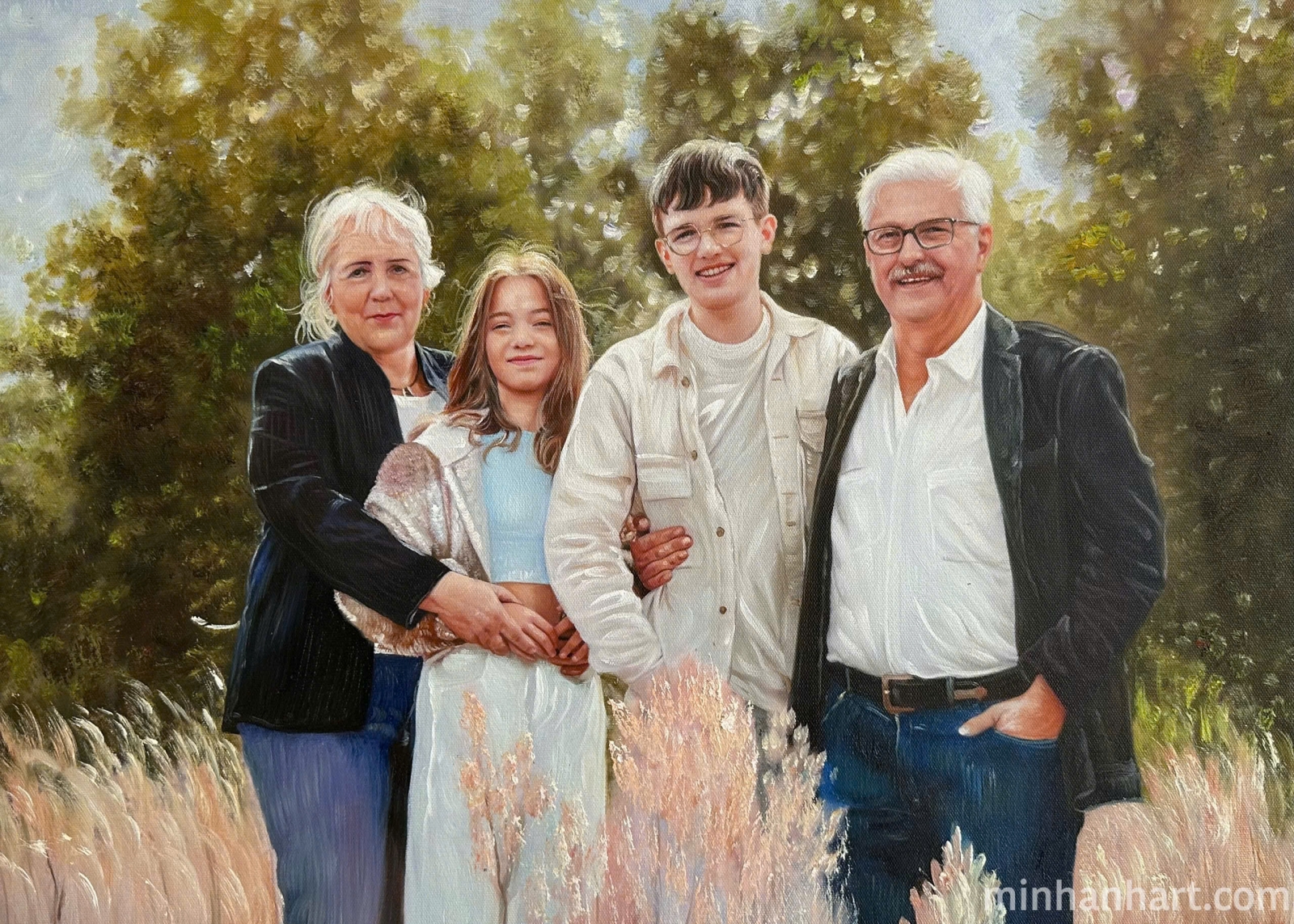 Three-Generation Family Portrait – A Legacy of Love Captured in Oil