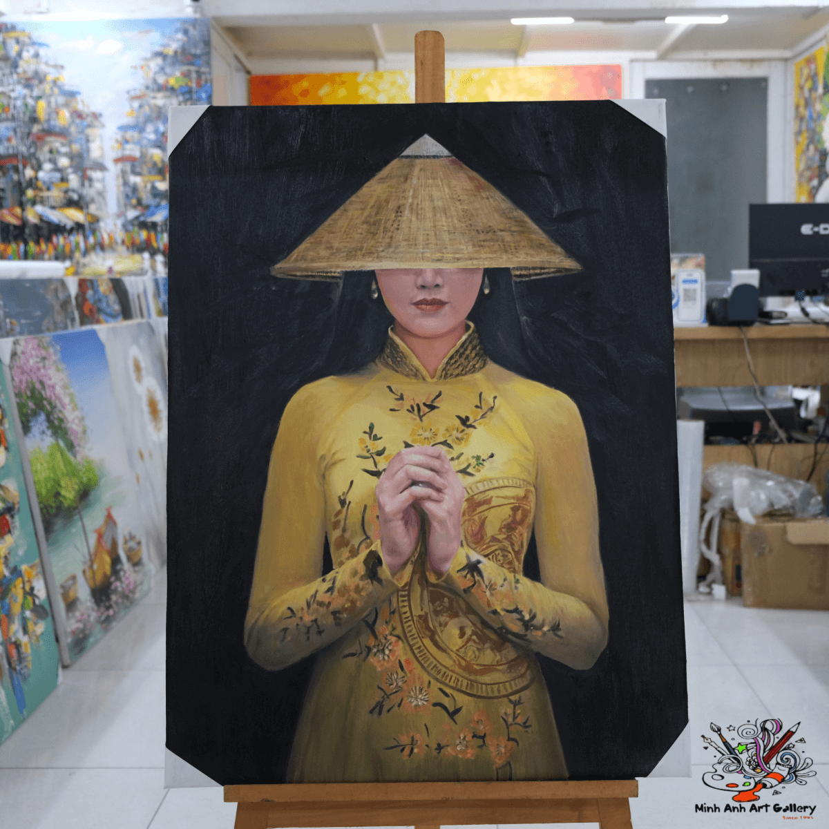Vietnamese lady in Ao Dai painting