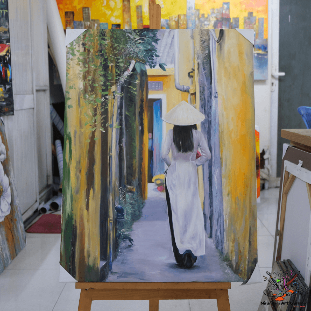 Vietnamese lady in Ao Dai painting