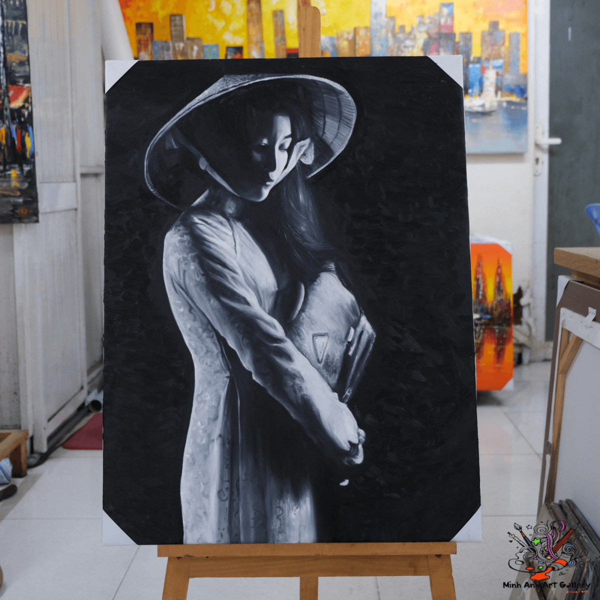 Vietnamese lady in Ao Dai painting