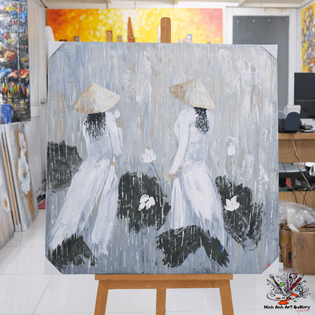 Vietnamese lady in Ao Dai painting