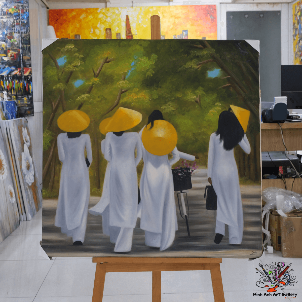 Vietnamese lady in Ao Dai painting