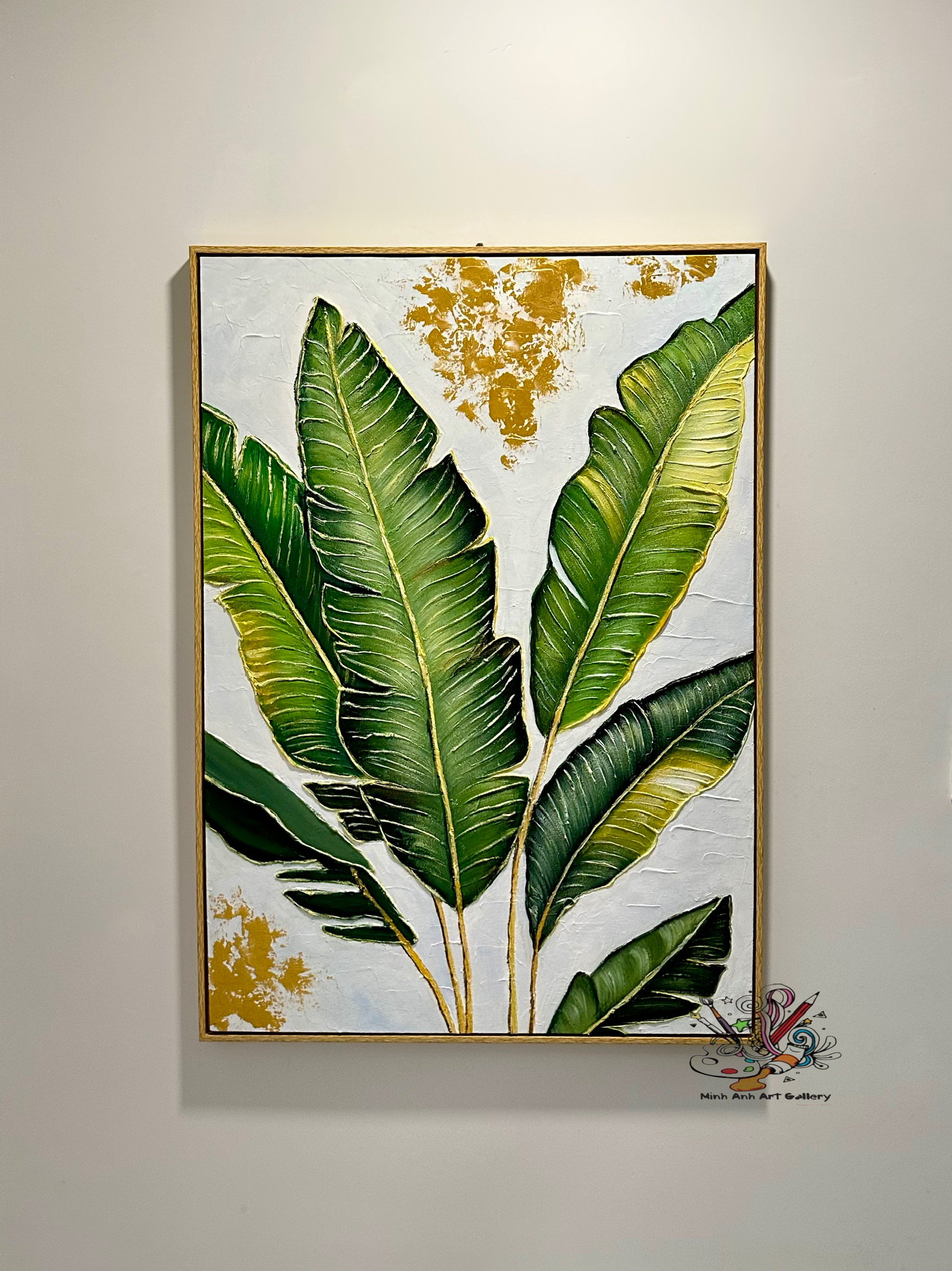 Tranh trừu tượng chiếc lá xanh