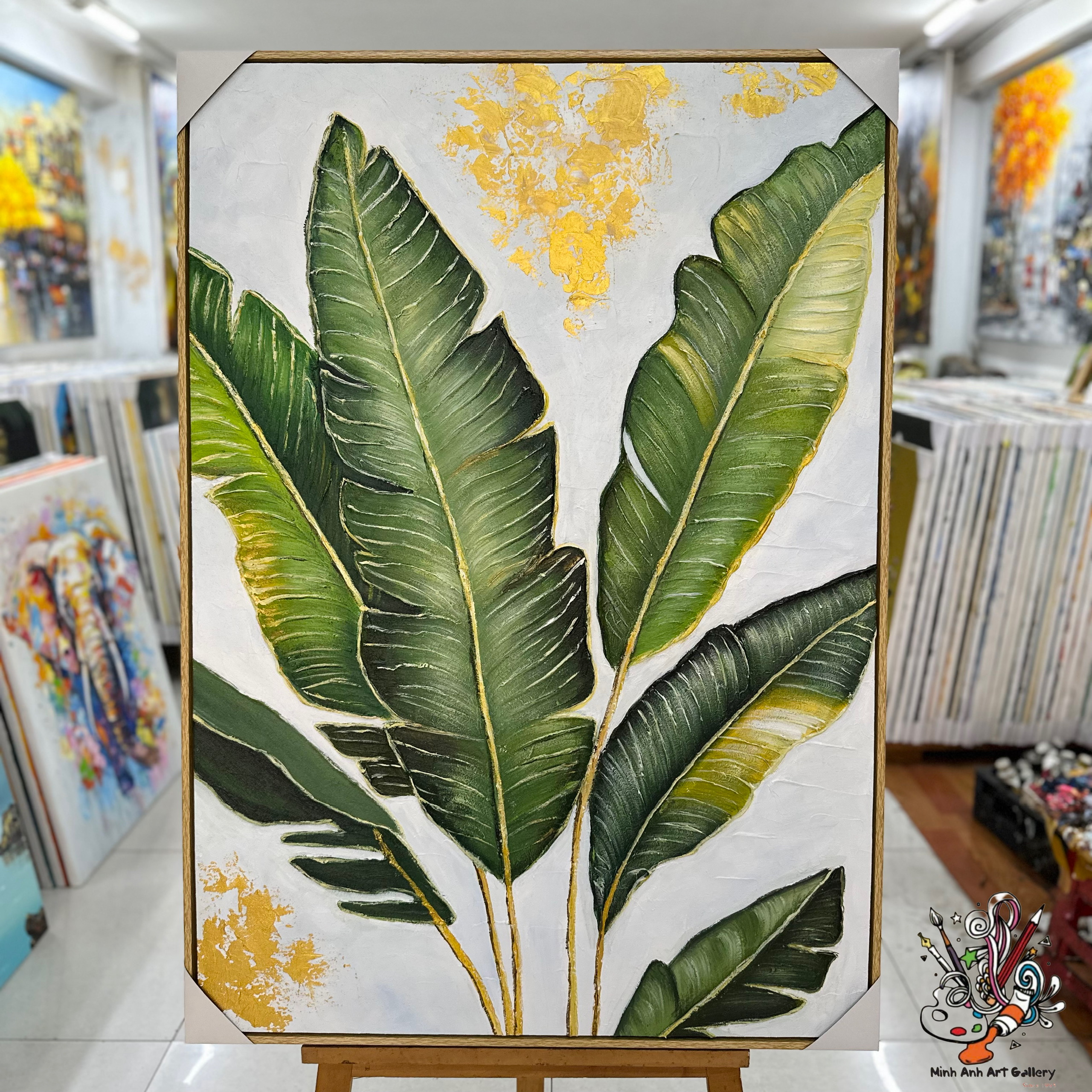 Tranh trừu tượng chiếc lá xanh