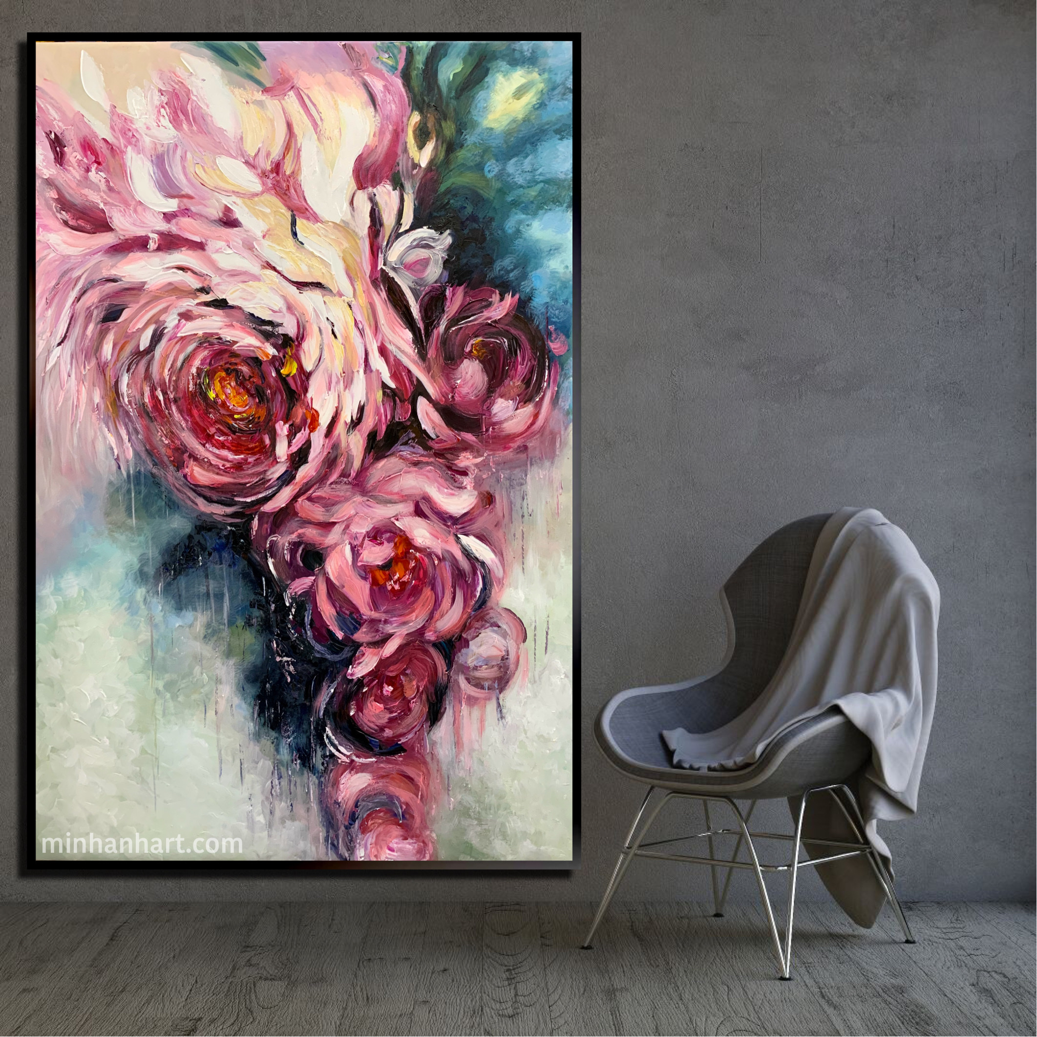 Abstract pink flower painting