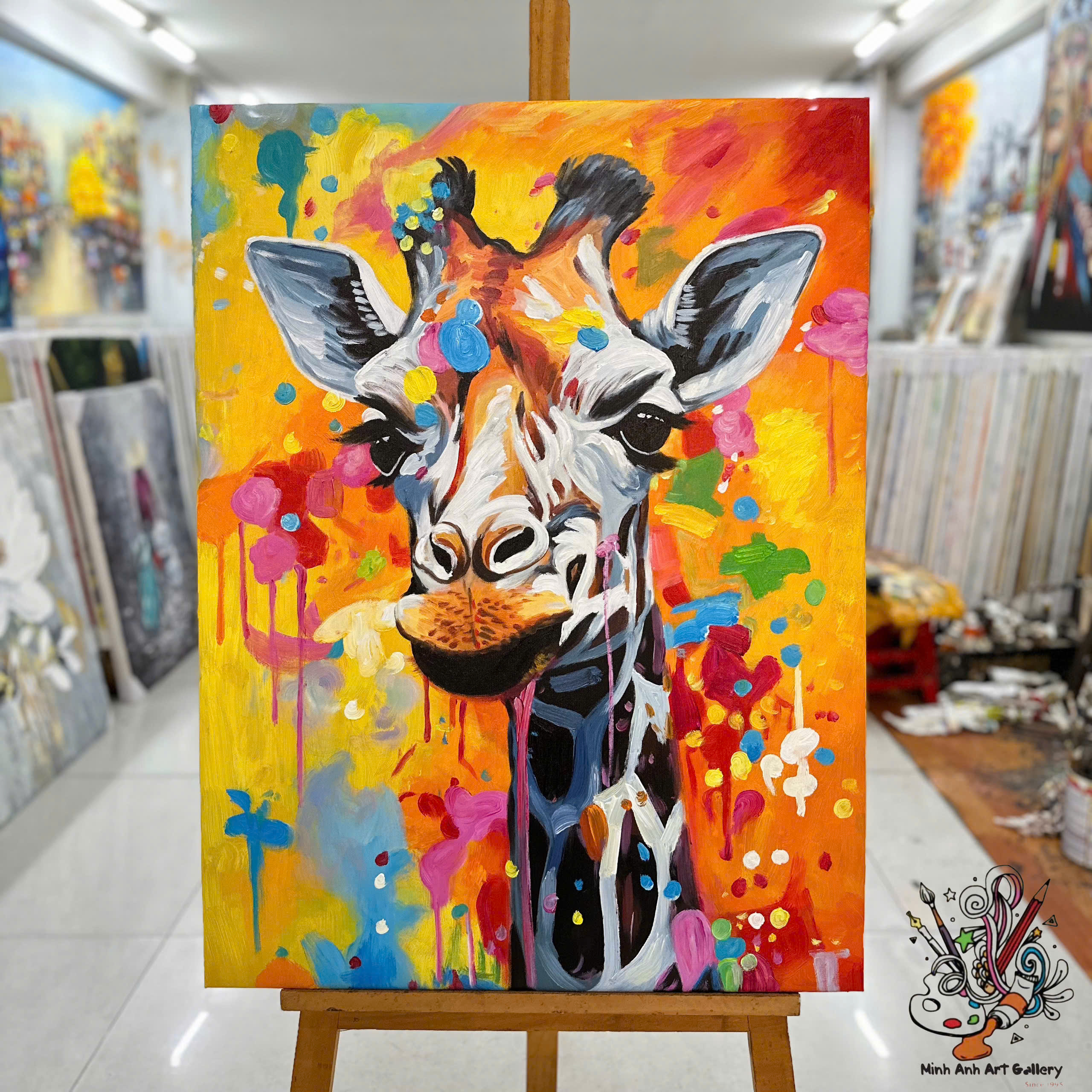 Tranh vẽ hươu cao cổ nhiều màu sắc