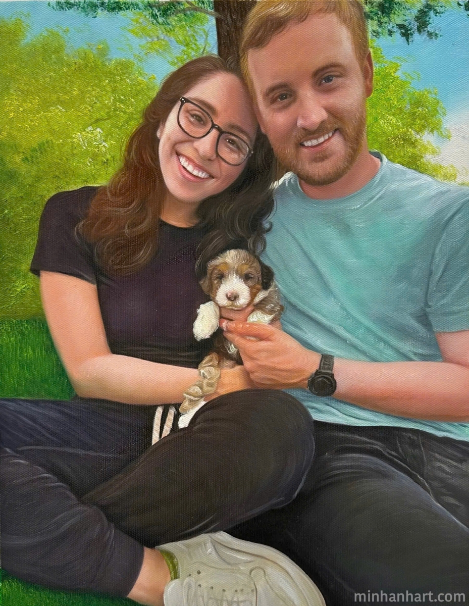 Couple and Pet Portrait – A Heartwarming Tribute to Love and Loyalty