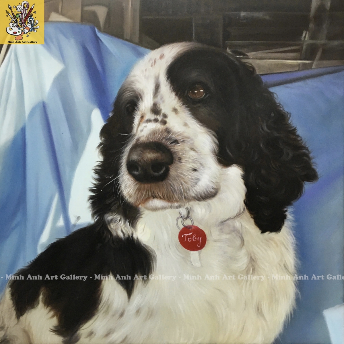 Custom Oil Portrait of Toby the Spaniel – A Personalized Masterpiece by Minh Anh Art Gallery