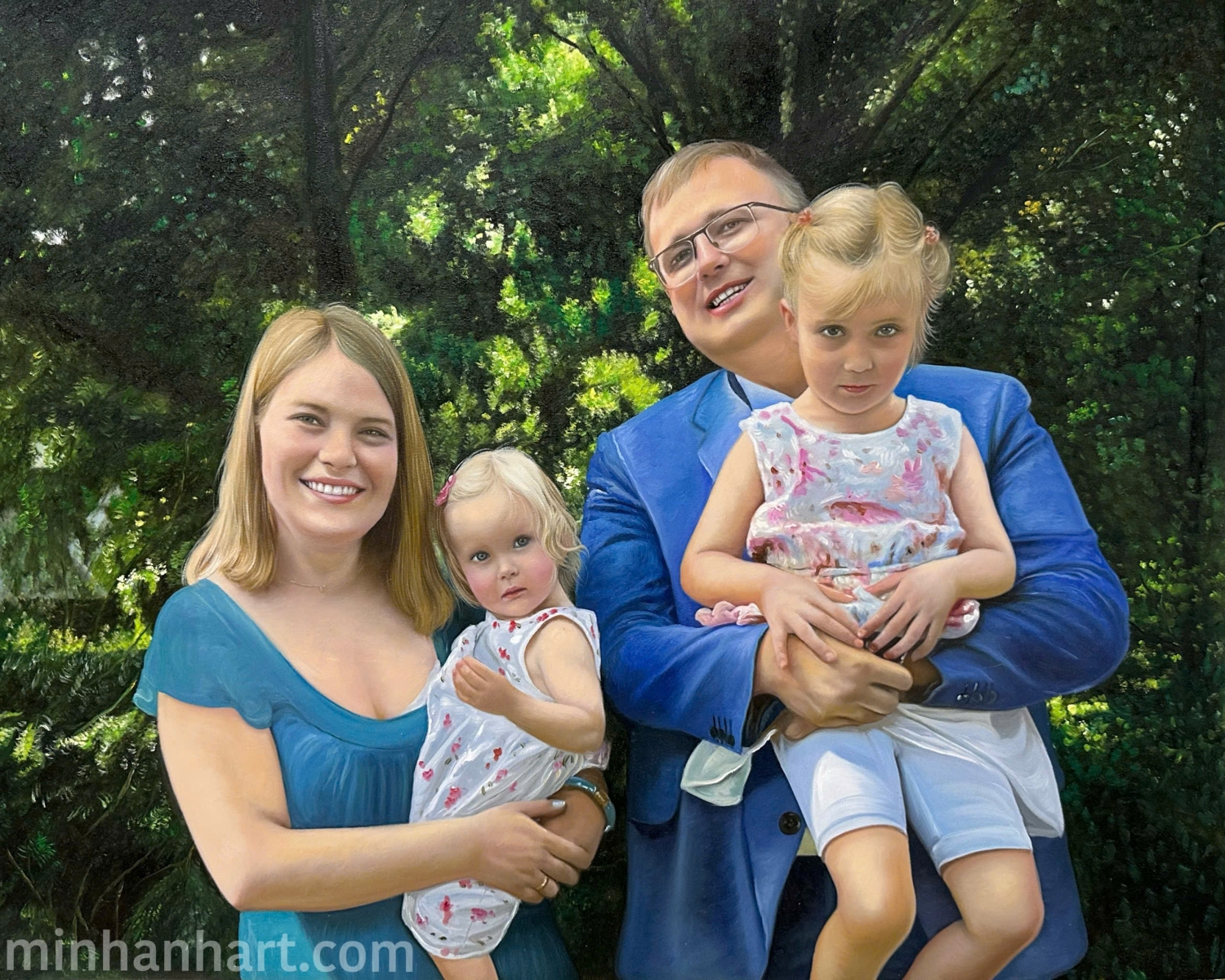 Custom Outdoor Family Portrait – A Bright Bond in Every Brushstroke