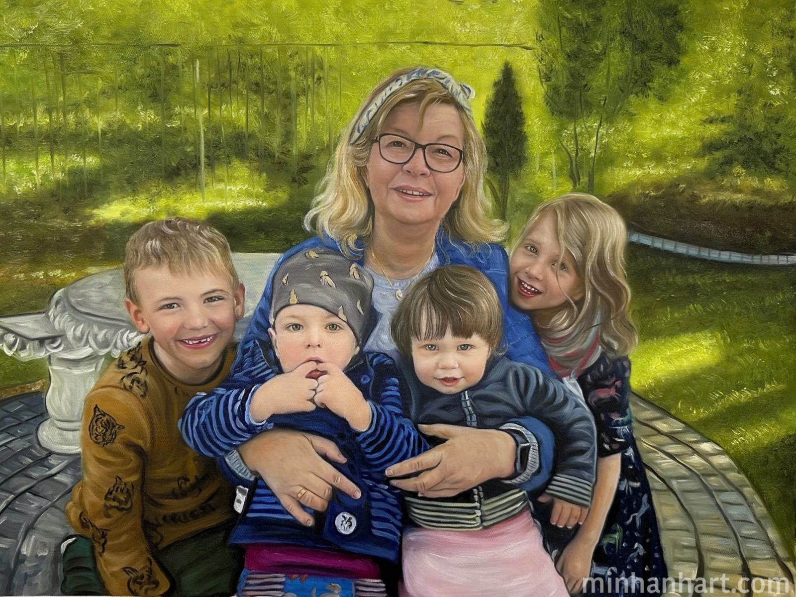 Grandmother and Grandchildren Portrait – A Legacy of Love in Oil