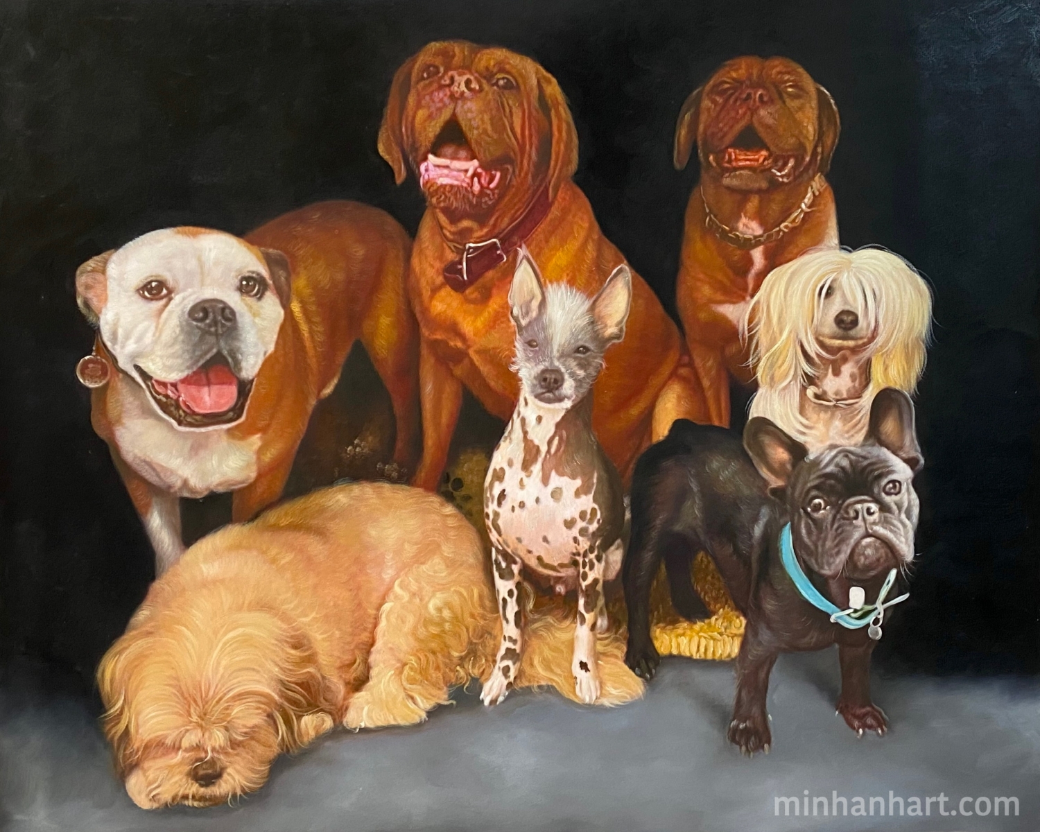 Group Dog Portrait in Oil – A Stunning Tribute to Your Pack