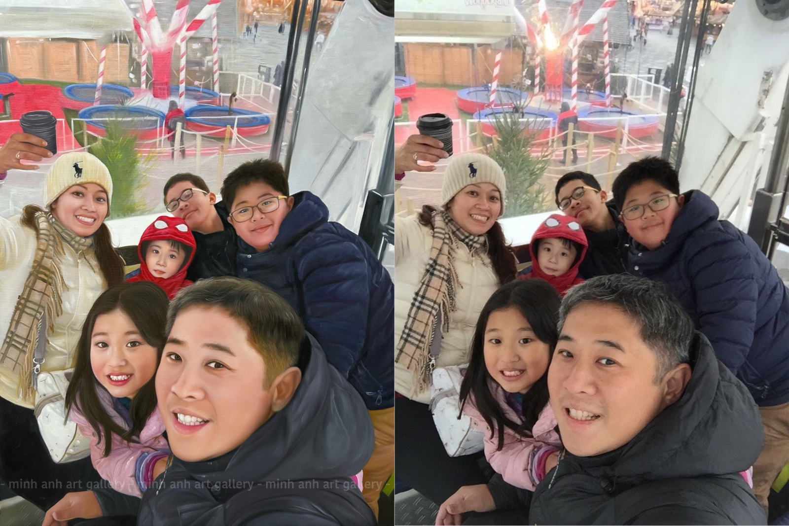 Holiday Family Selfie Portrait – A Festive Memory Preserved in Oil