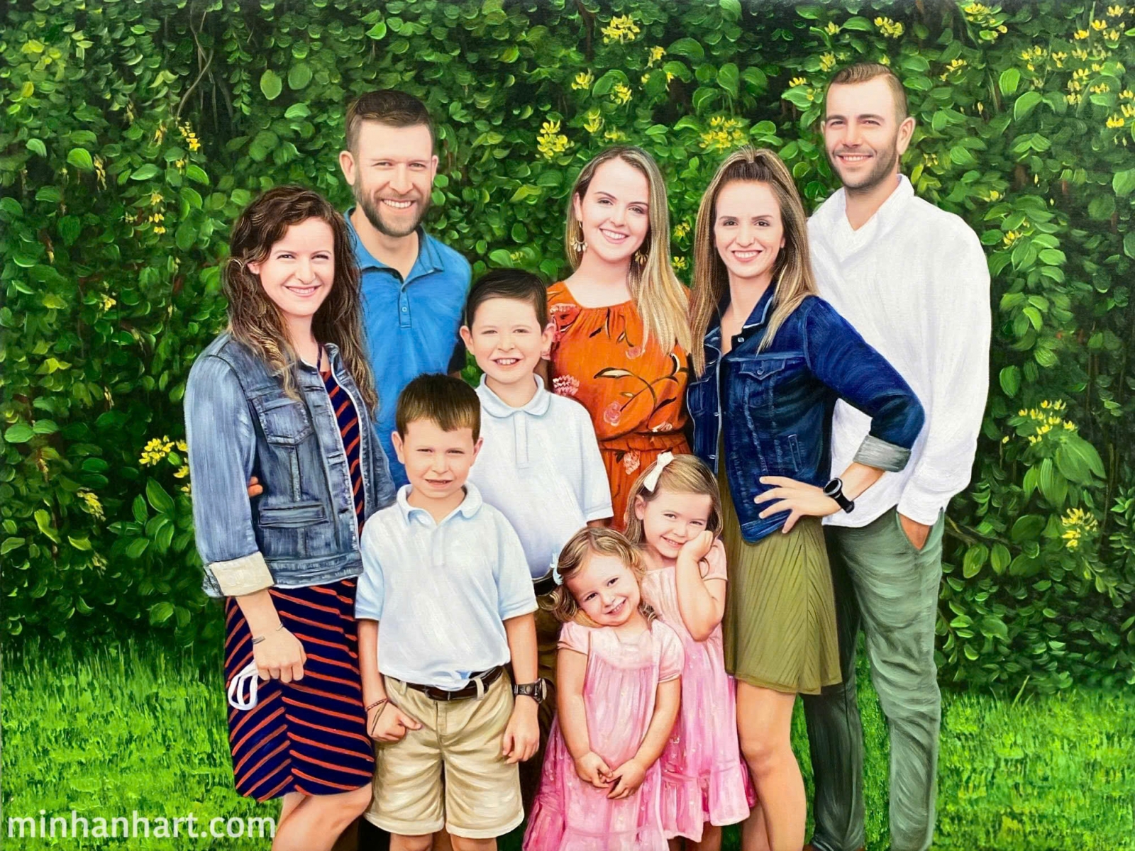Large Family Portrait – A Joyful Outdoor Gathering Captured in Art