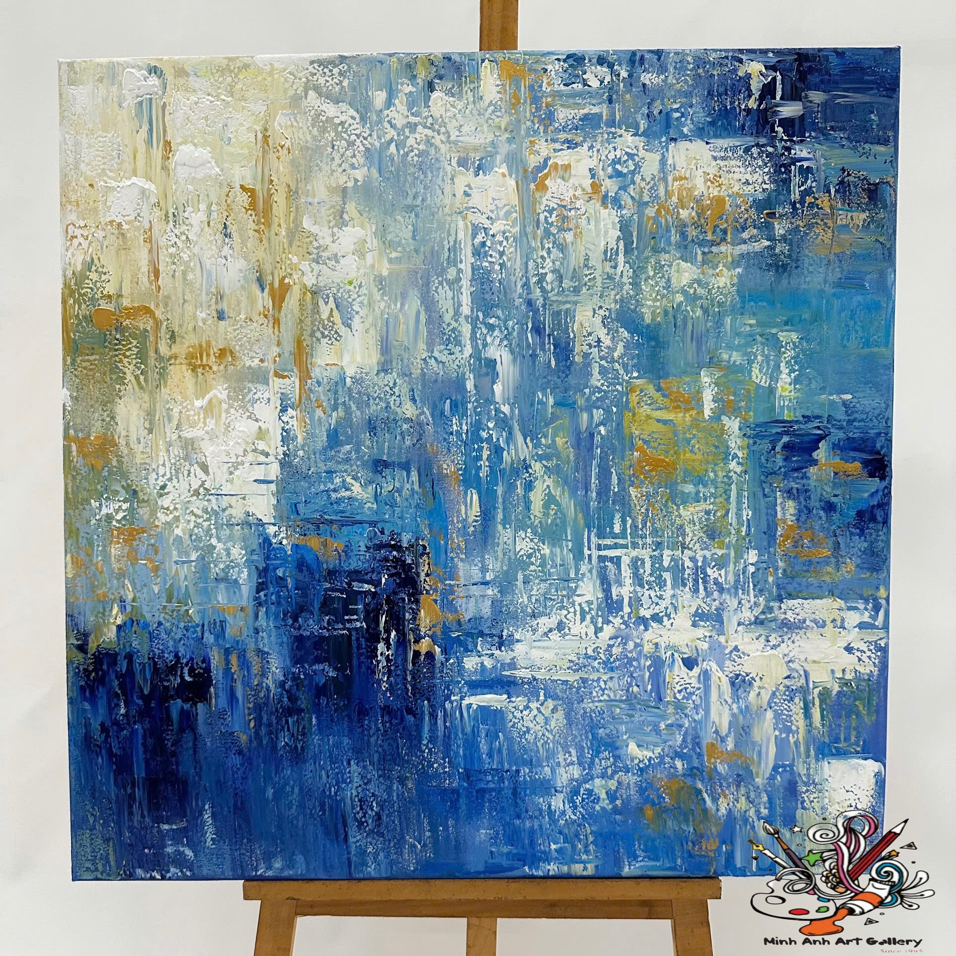 Modern abstract blue and gold painting