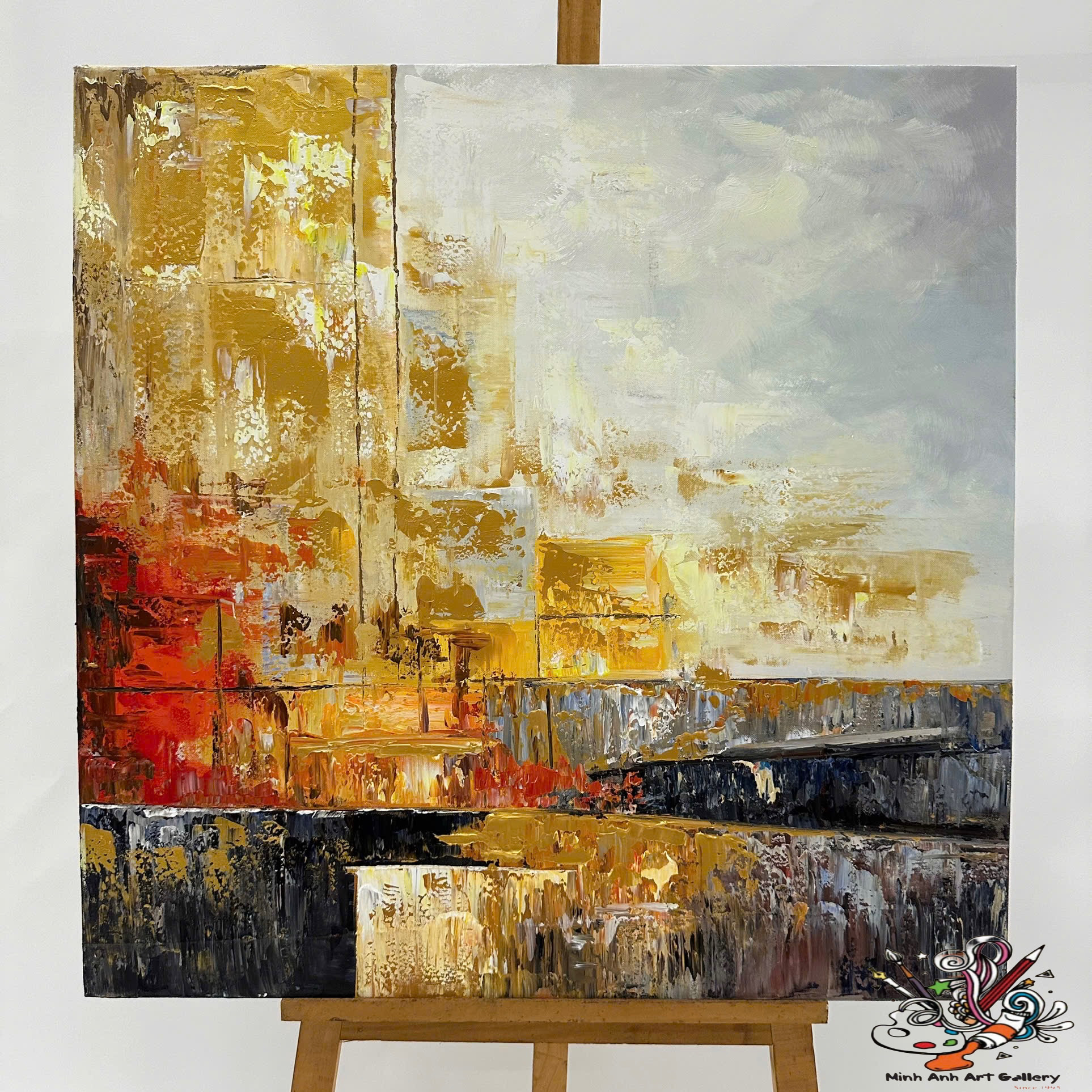 Modern abstract red and gold painting