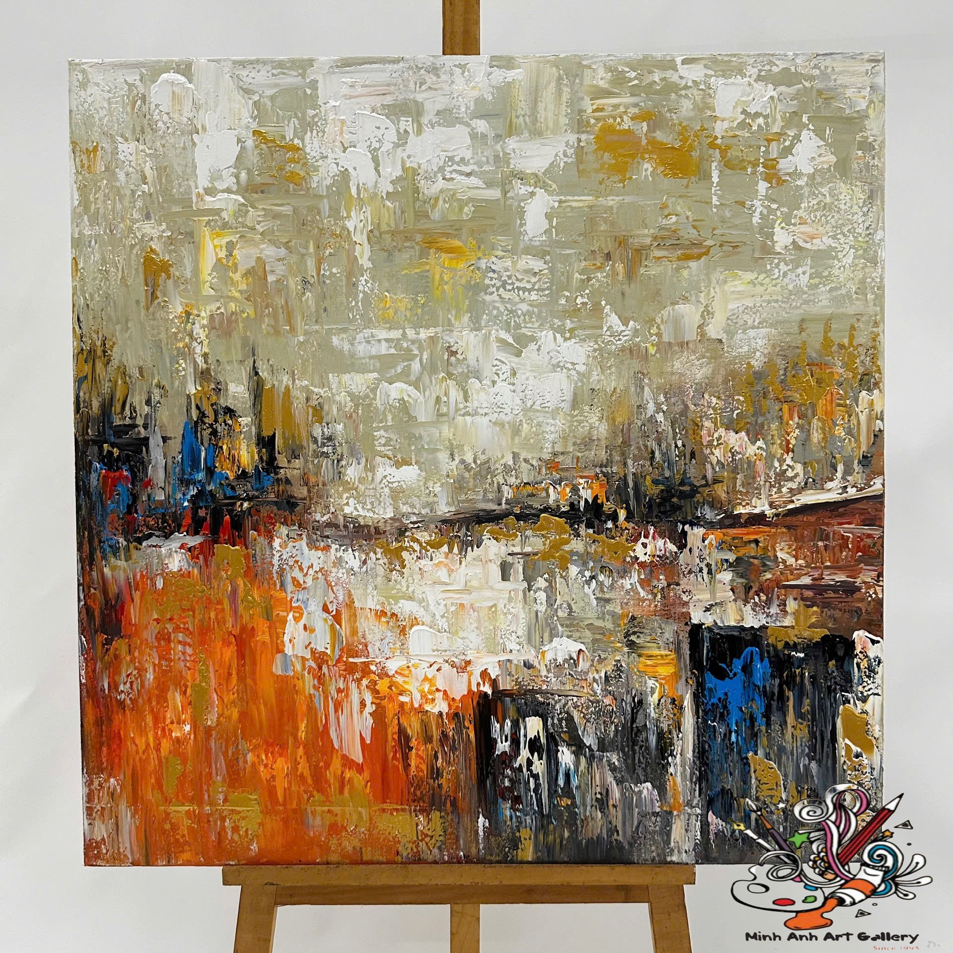 Modern abstract red and gold painting