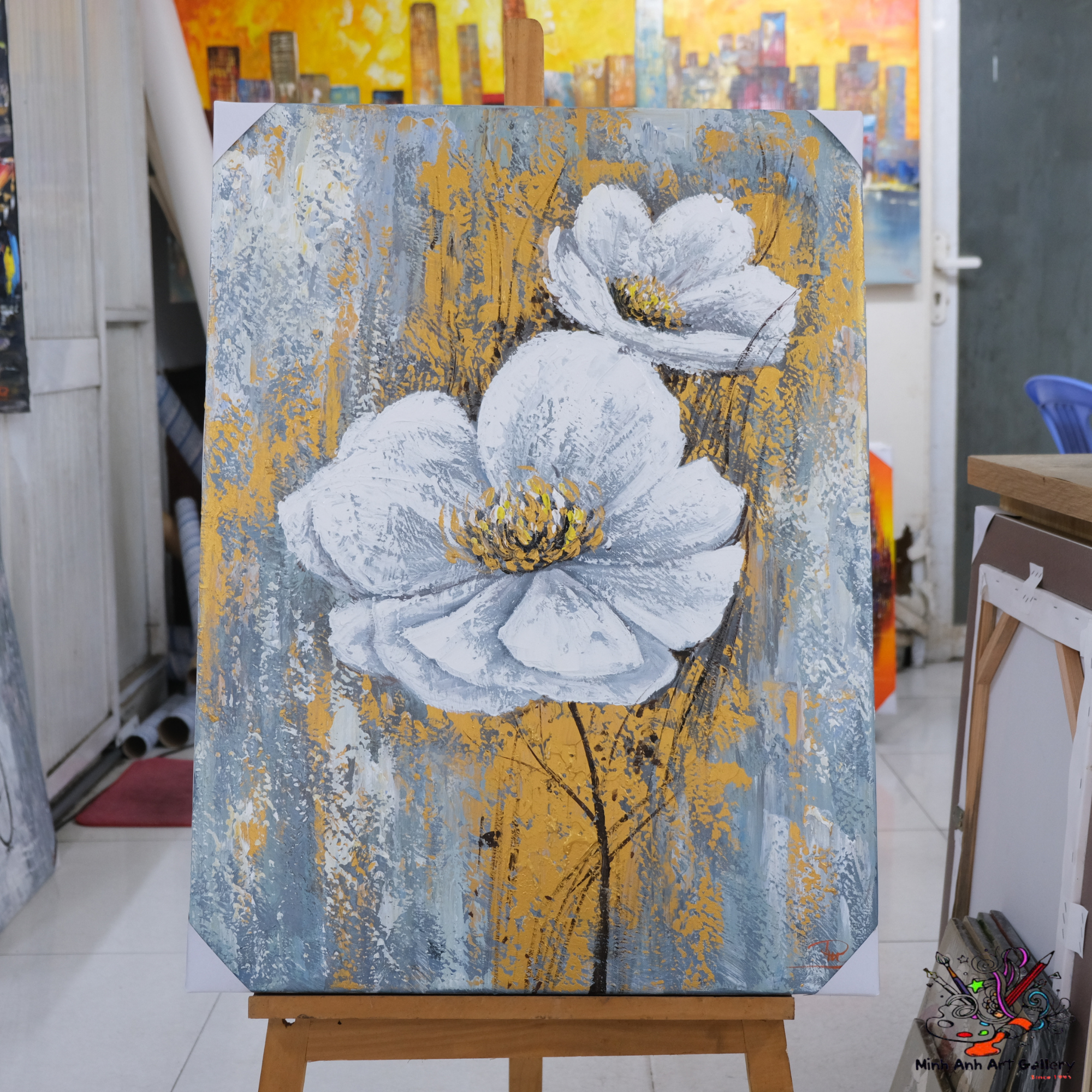 Modern abstract white flower painting