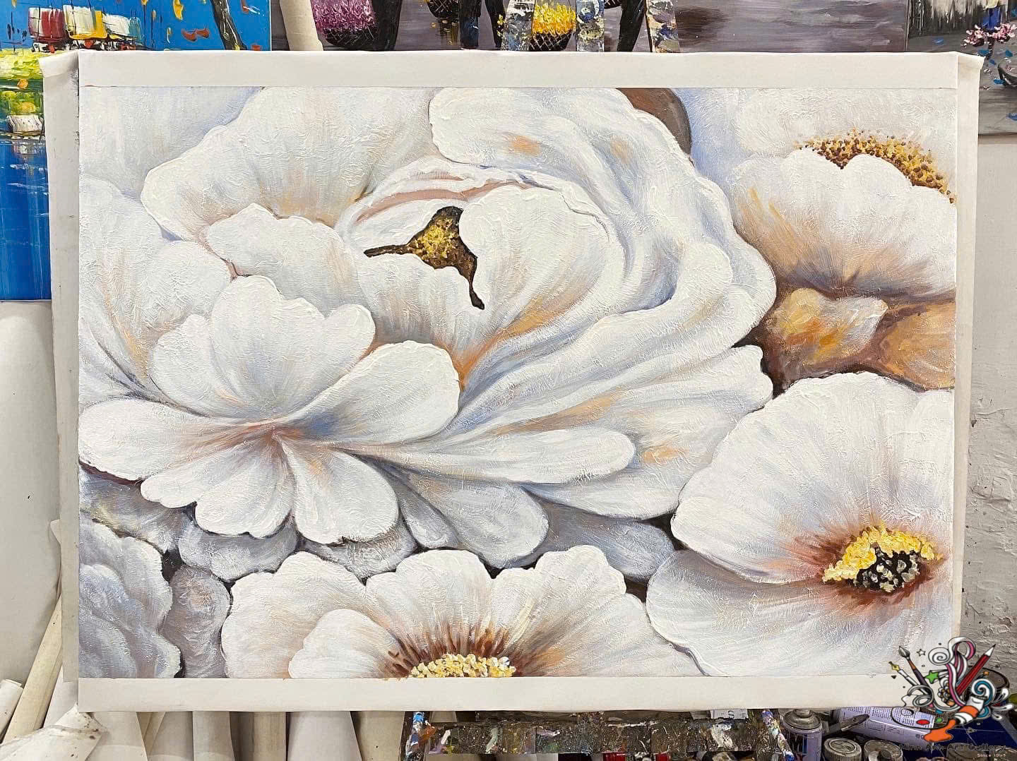 Modern Abstract White Peony Flower Painting