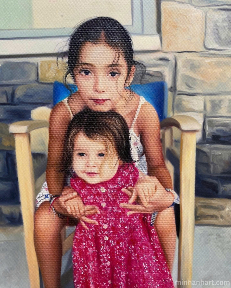 Sisters Portrait – A Cherished Bond Captured in Timeless Oil