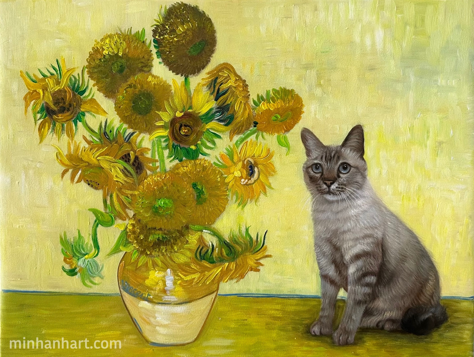 Van Gogh Vibes – A Cat Beside the Sunflowers