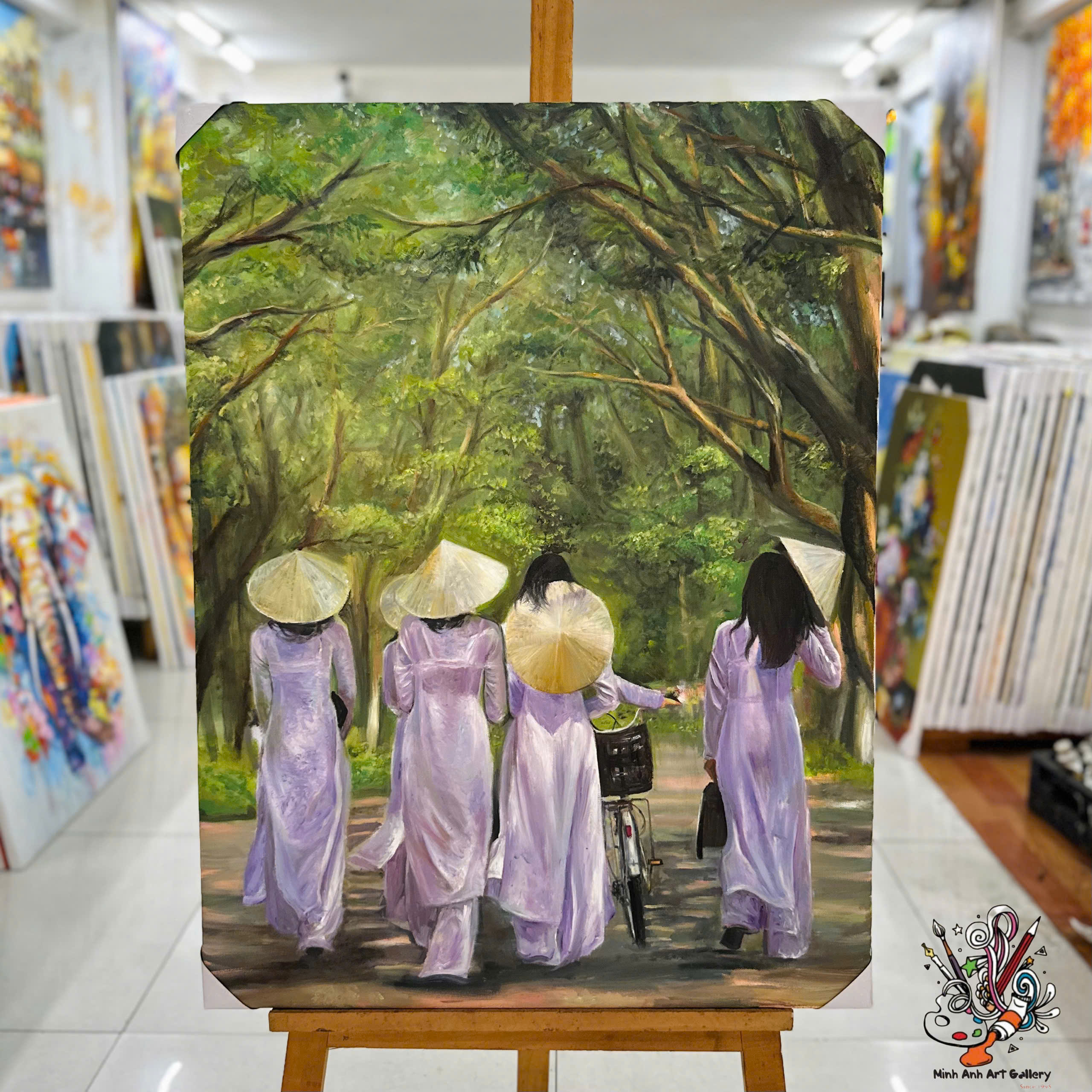 Vietnamese Lady in Ao Dai and Conical Hat Painting