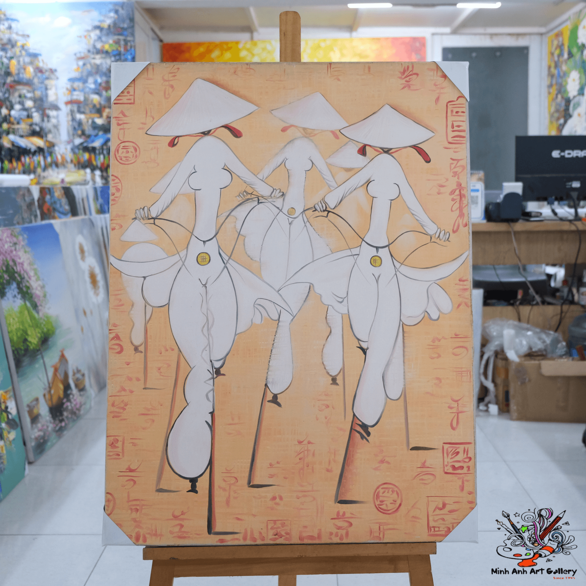 Vietnamese lady in Ao Dai painting