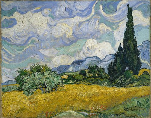 Cánh đồng lúa mì với cây bách Vincent van Gogh