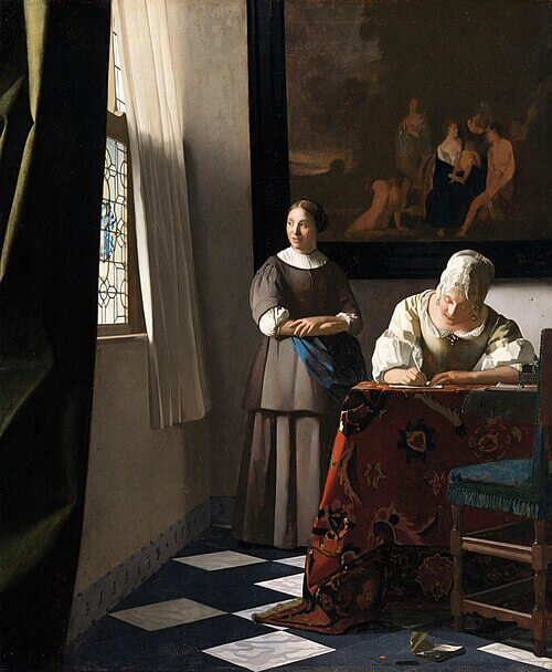 Woman writing a letter with her maid - Vermeer