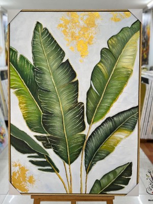 Tranh trừu tượng chiếc lá xanh