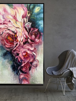 Abstract pink flower painting