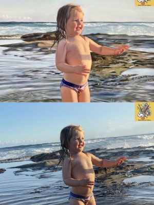 Beachside Childhood Portrait – A Glowing Memory Captured on Canvas
