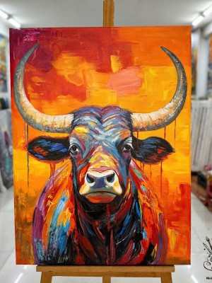 Bức tranh chân dung trâu đầy màu sắc