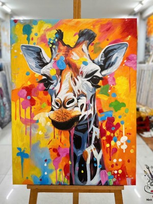 Tranh vẽ hươu cao cổ nhiều màu sắc