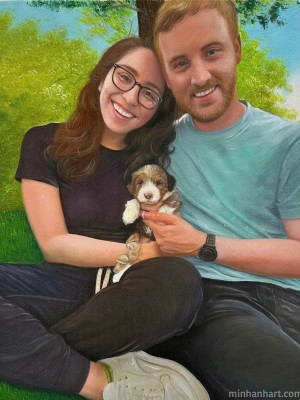 Couple and Pet Portrait – A Heartwarming Tribute to Love and Loyalty