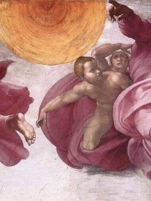 Sự sáng tạo của Mặt Trời Mặt Trăng và Cây cối Michelangelo