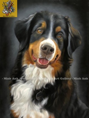 Custom Bernese Mountain Dog Portrait in Oil – A Joyful Expression Captured Forever