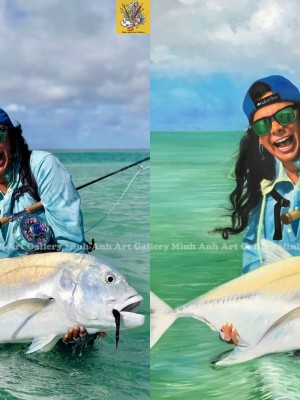 Custom Fishing Portrait – Capture the Thrill of the Catch on Canvas