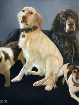 Custom Oil Painting of Six Dogs – A Harmonious Tribute to Your Canine Family