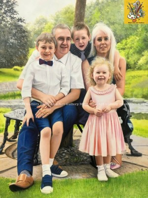 Family Portrait in the Garden – A Joyful Outdoor Memory in Oil