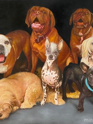 Group Dog Portrait in Oil – A Stunning Tribute to Your Pack