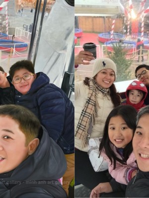 Holiday Family Selfie Portrait – A Festive Memory Preserved in Oil