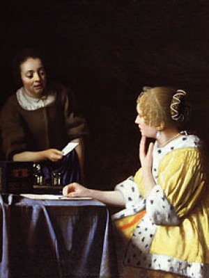 Lady Maidservant Holding Letter - Vermeer