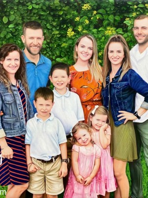 Large Family Portrait – A Joyful Outdoor Gathering Captured in Art