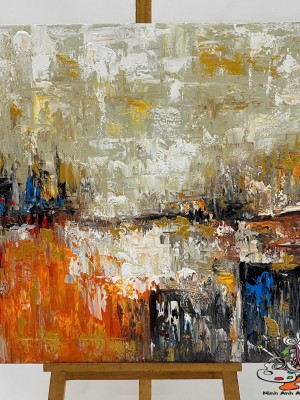 Modern abstract red and gold painting