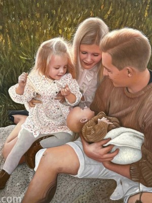 Peaceful Family Picnic Portrait – Love Captured in Every Brushstroke
