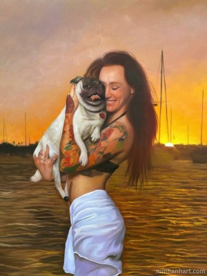 Pet & Owner Sunset Portrait – A Radiant Tribute to Unbreakable Bonds
