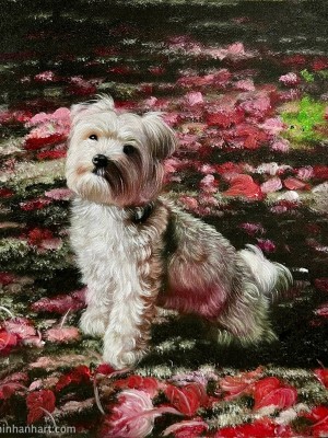 Chân dung chú chó lãng mạn bằng sơn dầu – Một kỳ ảo hoa cỏ từ Minh Anh Art Gallery